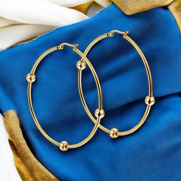 🆕️18K Gold Plated Hoop Earrings 2" | Stainless Steel Bold Statement Jewelry ✨ - Picture 10 of 13